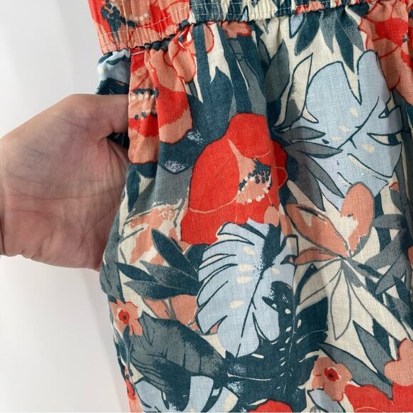 C&C CALIFORNIA Pants 100% Linen Large Floral Tropical Wide Leg Elastic Cropped - Picture 8 of 12